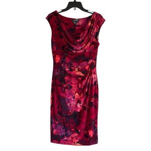 Ralph Lauren Floral Red and Pink Size 8 Sleeveless Midi Dress